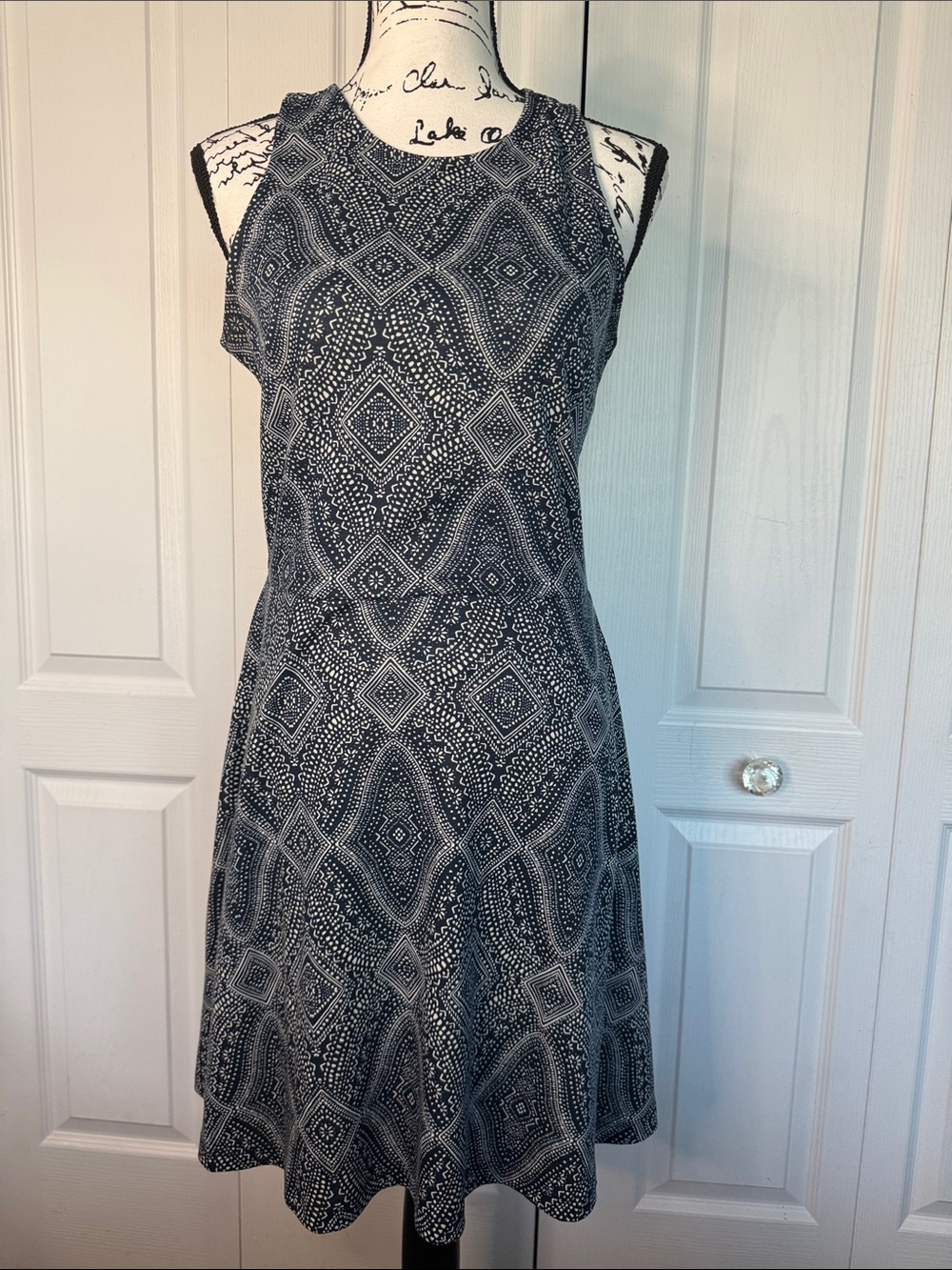 H&M Black and White Geometric A-Line Midi Dress
